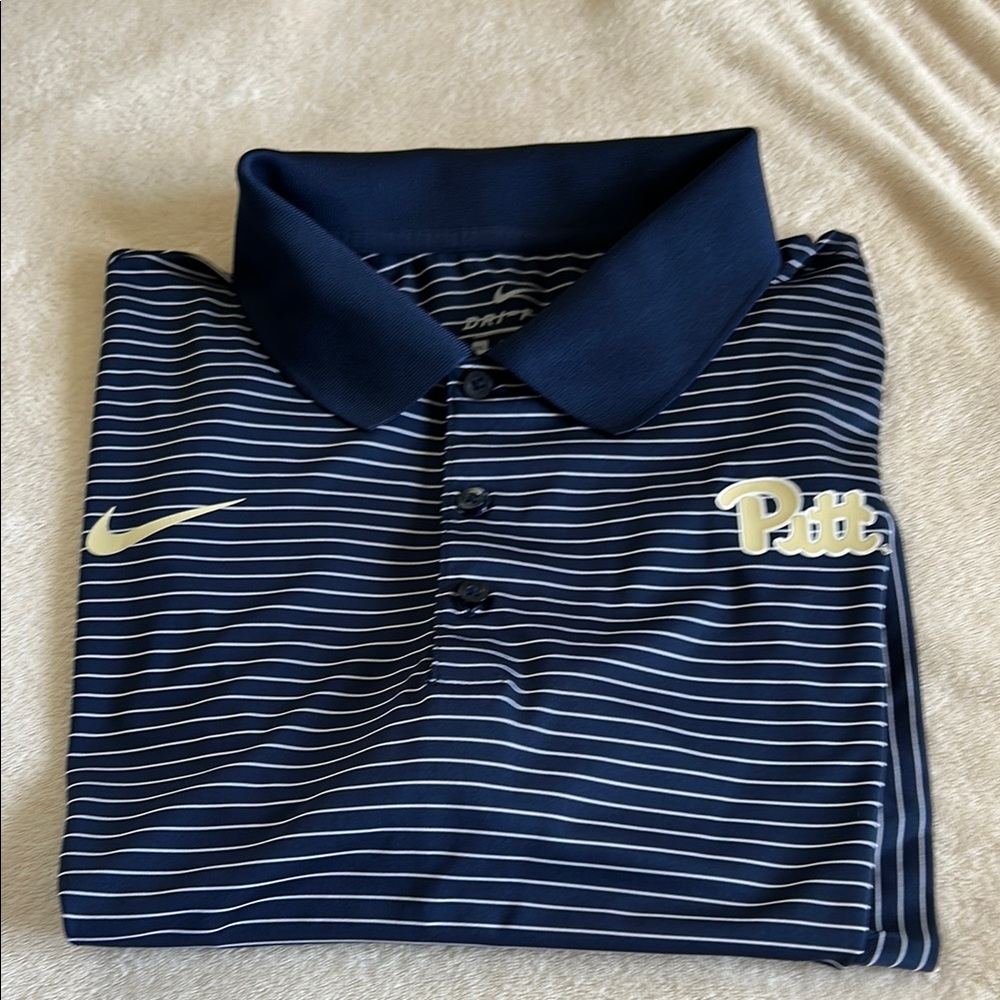 Nike Men's Pitt Blue and White Striped Polo Shirt